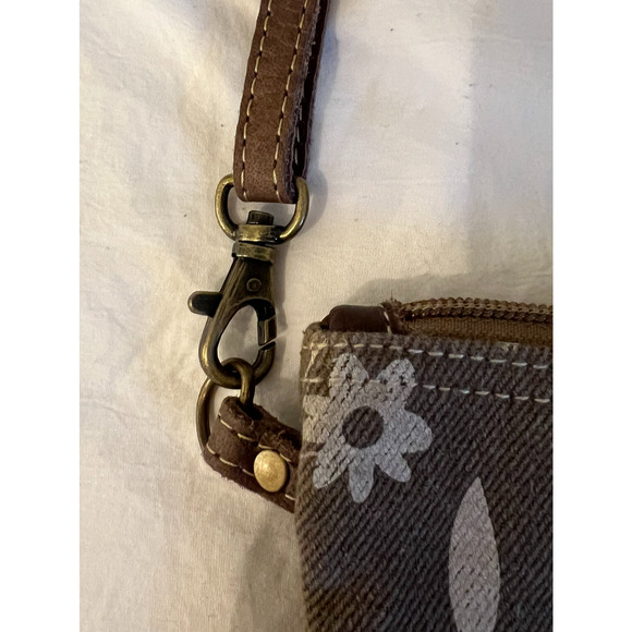 Myra Bag Crossbody Purse Brown Floral Canvas Zip Close Pocket Adjustable Strap - Picture 3 of 10